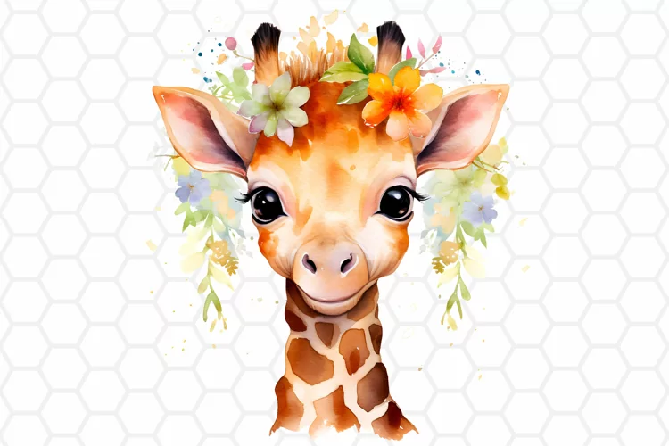 Cute Watercolor Giraffe Nursery Clipart, Sublimation PNG
