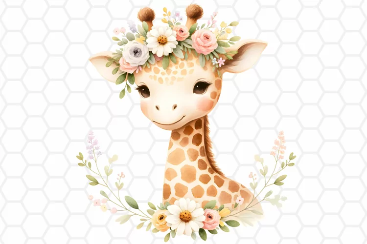 Cute Watercolor Giraffe Nursery Clipart, Sublimation PNG