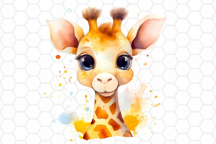 Cute Watercolor Giraffe Nursery Clipart, Sublimation PNG