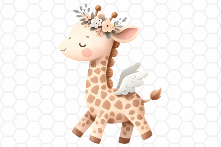 Cute Watercolor Giraffe Nursery Clipart, Sublimation PNG