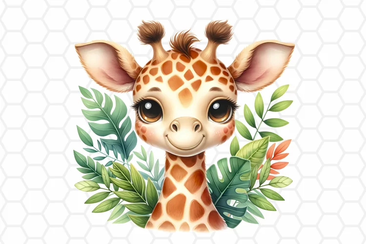 Cute Watercolor Giraffe Nursery Clipart, Sublimation PNG
