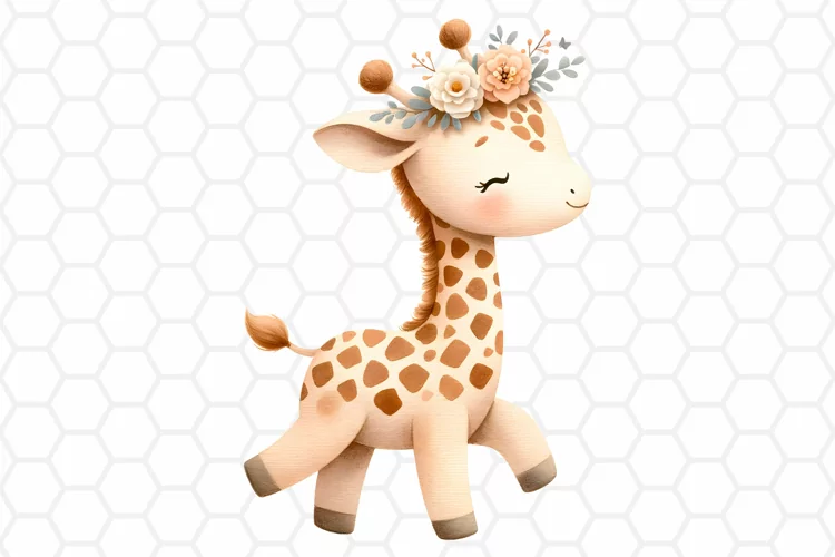 Cute Watercolor Giraffe Nursery Clipart, Sublimation PNG