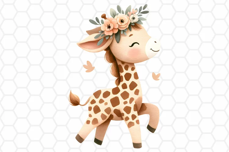 Cute Watercolor Giraffe Nursery Clipart, Sublimation PNG