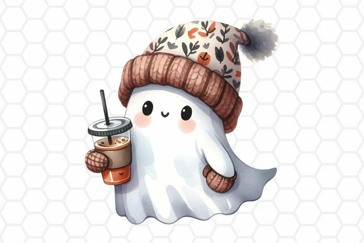 Cute Watercolor Halloween Ghost Clipart | Sublimation PNG