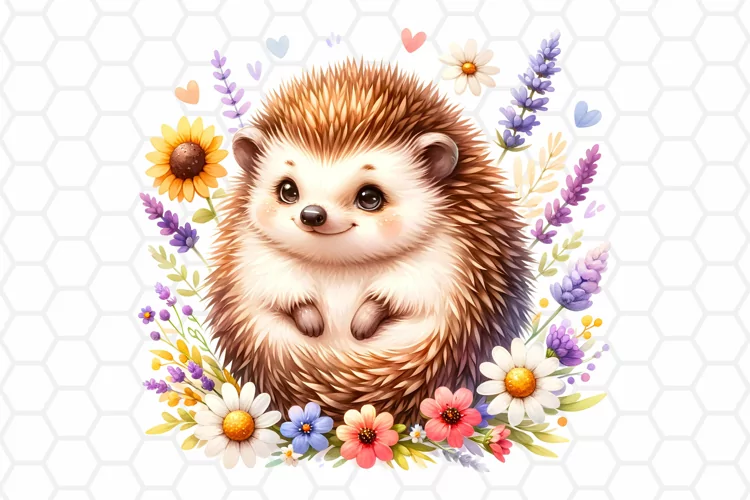 Cute Watercolor Hedgehog Nursery Clipart, Sublimation PNG
