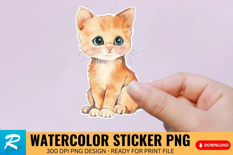 Cute Watercolor Kitten Sticker Clipart, Sticker PNG Clipart