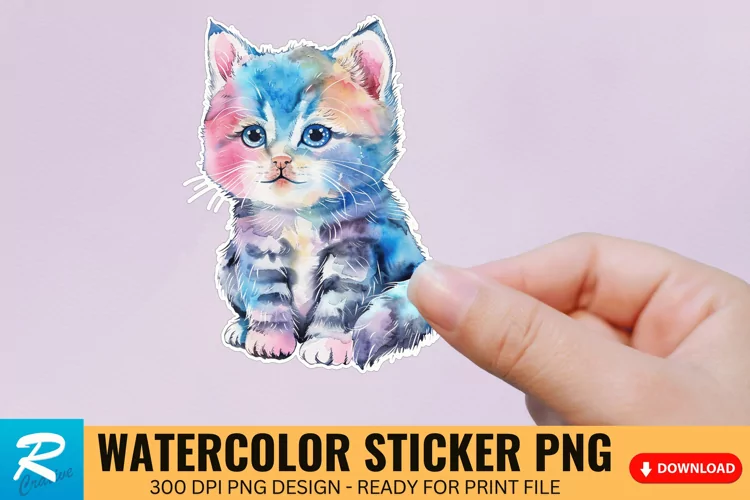 Cute Watercolor Kitten Sticker Clipart, Sticker PNG Clipart