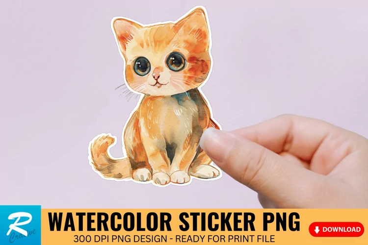 Cute Watercolor Kitten Sticker Clipart, Sticker PNG Clipart