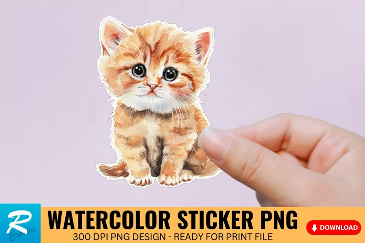 Cute Watercolor Kitten Sticker Clipart, Sticker PNG Clipart