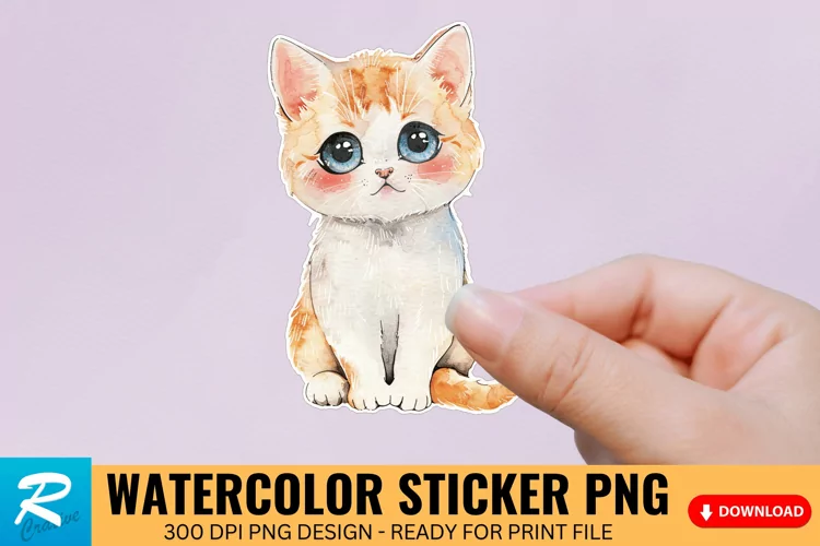 Cute Watercolor Kitten Sticker Clipart, Sticker PNG Clipart