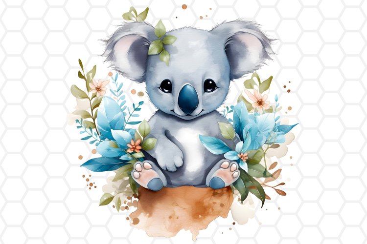 Cute Watercolor Koala Nursery Clipart, Sublimation PNG