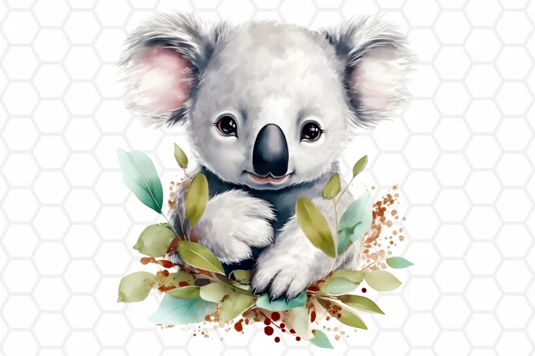 Cute Watercolor Koala Nursery Clipart, Sublimation PNG