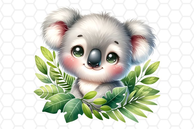 Cute Watercolor Koala Nursery Clipart Sublimation PNG