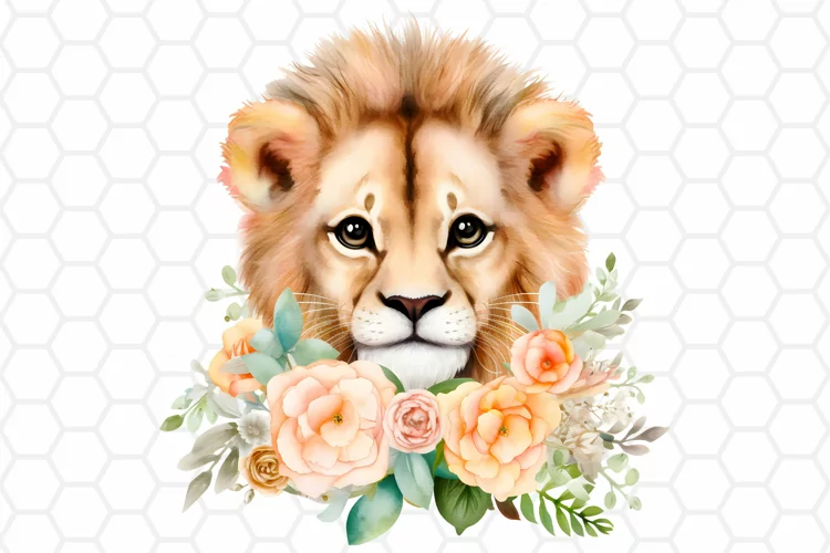 Cute Watercolor Lion Nursery Clipart, Sublimation PNG