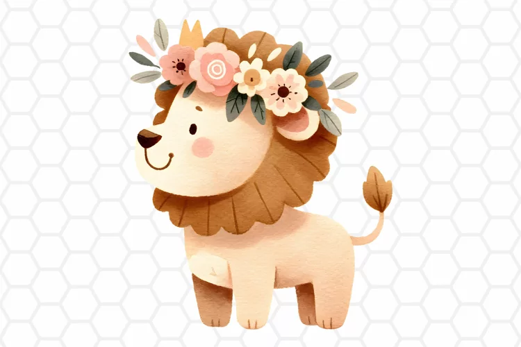 Cute Watercolor Lion Nursery Clipart, Cute Lion PNG Design