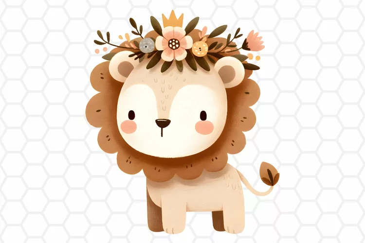 Cute Watercolor Lion Nursery Clipart, Cute Lion PNG Design