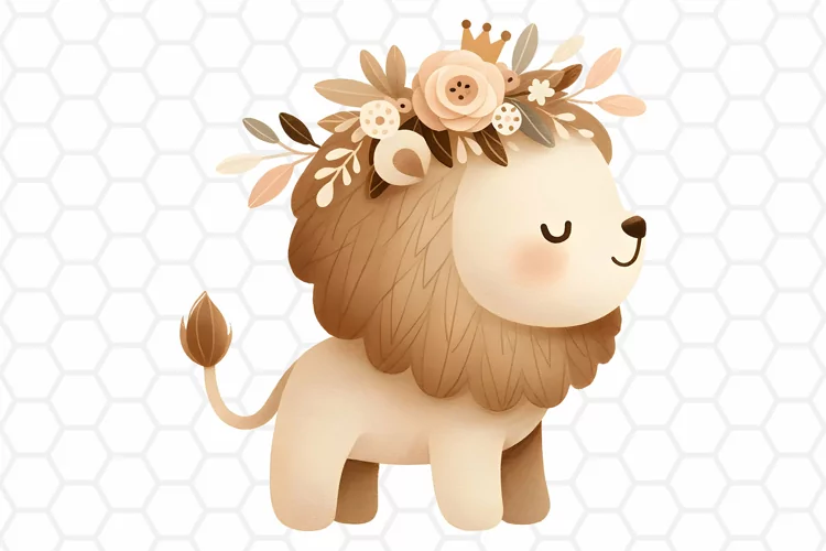 Cute Watercolor Lion Nursery Clipart, Cute Lion PNG Design