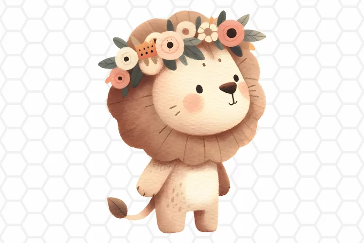 Cute Watercolor Lion Nursery Clipart, Cute Lion PNG Design