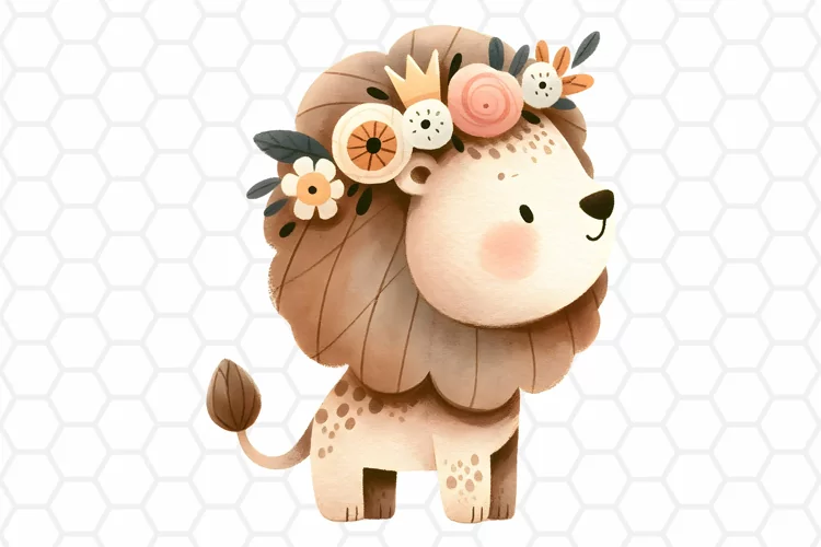 Cute Watercolor Lion Nursery Clipart, Cute Lion PNG Design