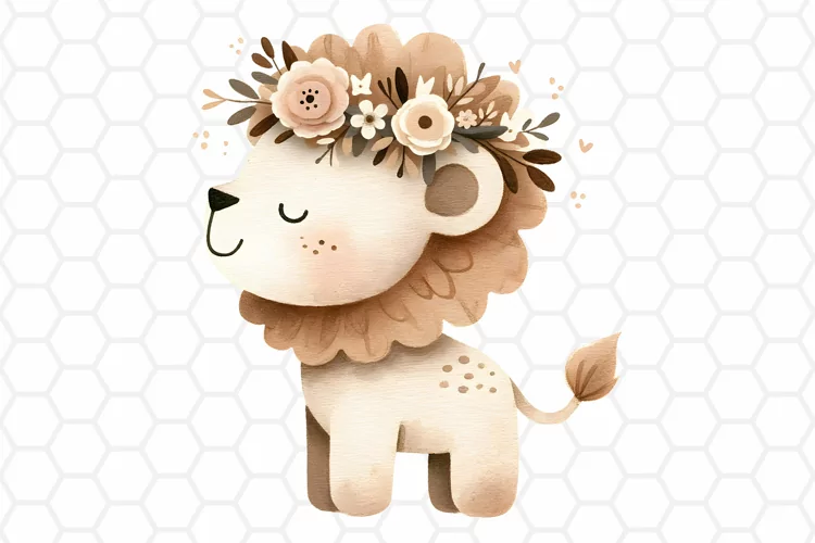 Cute Watercolor Lion Nursery Clipart, Cute Lion PNG Design