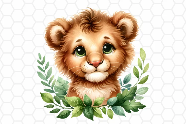 Cute Watercolor Lion Nursery Clipart, Sublimation PNG