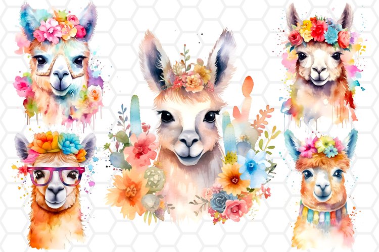 Floral cute llama in watercolor t-shirt design for sublimation