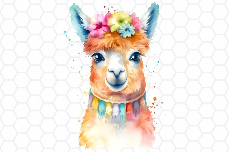 Cute Watercolor Llama Clipart, Sublimation PNG