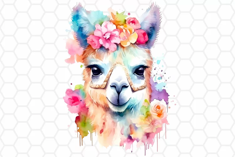 Cute Watercolor Llama Clipart, Sublimation PNG