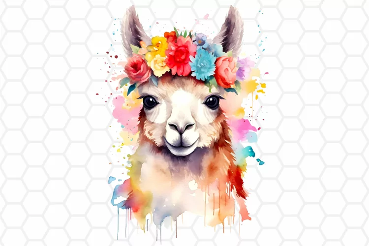 Cute Watercolor Llama Clipart, Sublimation PNG