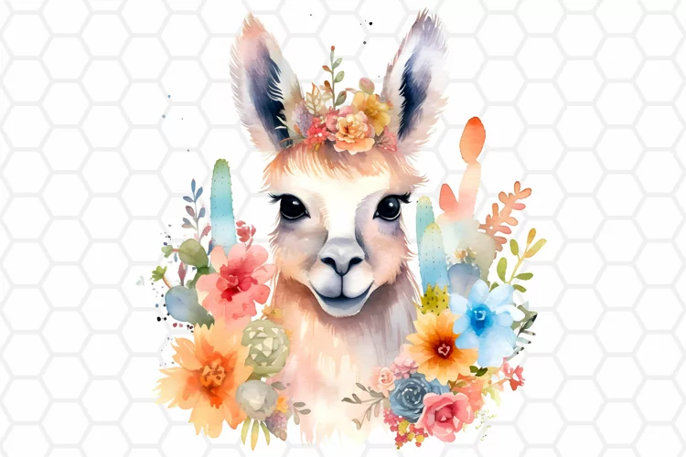 Cute Watercolor Llama Clipart, Sublimation PNG