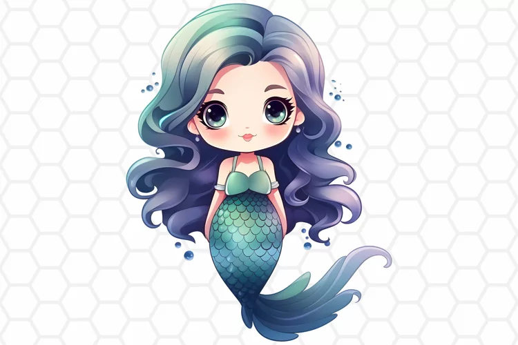 Cute Watercolor Mermaid Clipart, Sublimation PNG
