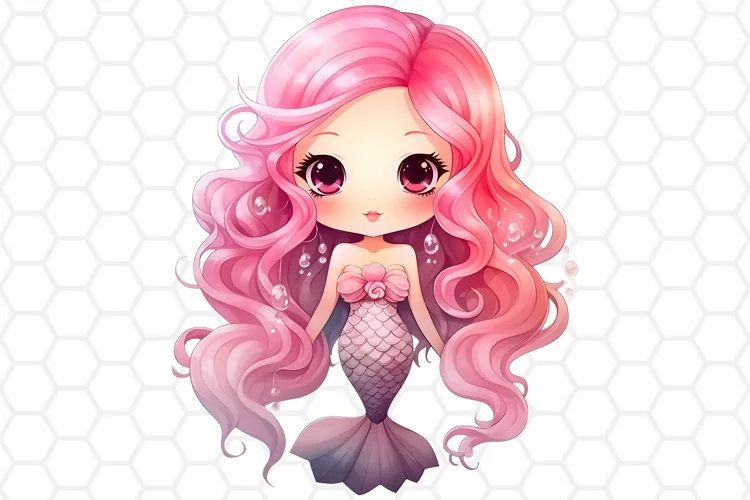 Cute Watercolor Mermaid Clipart, Sublimation PNG