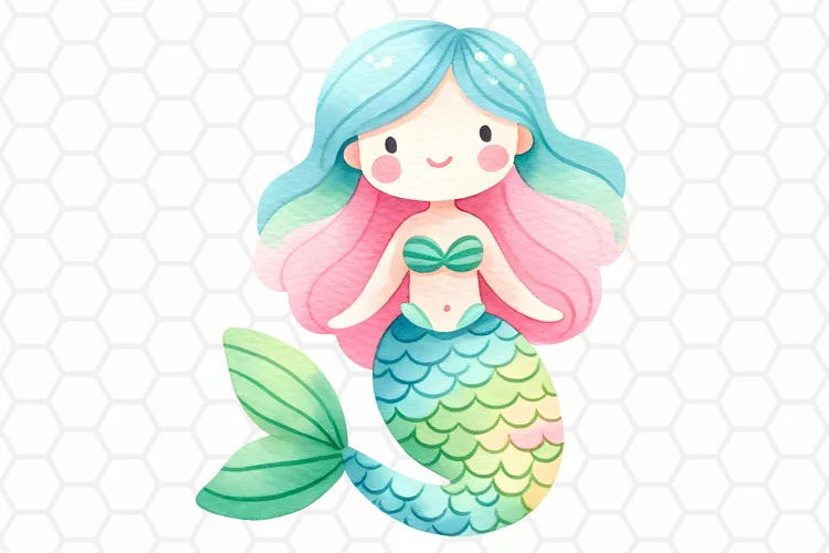Cute Watercolor Mermaid Clipart, Sublimation PNG