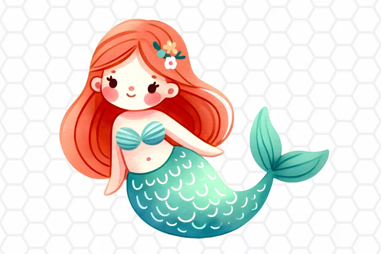 Cute Watercolor Mermaid Clipart, Sublimation PNG
