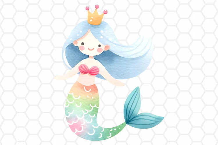 Cute Watercolor Mermaid Clipart, Sublimation PNG