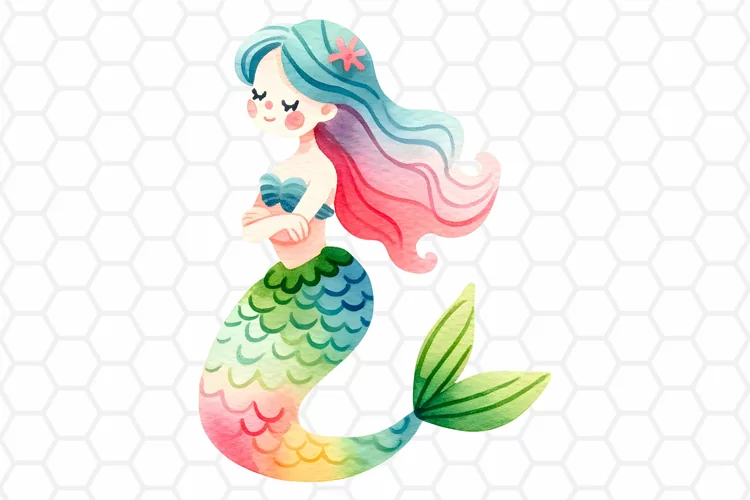 Cute Watercolor Mermaid Clipart, Sublimation PNG