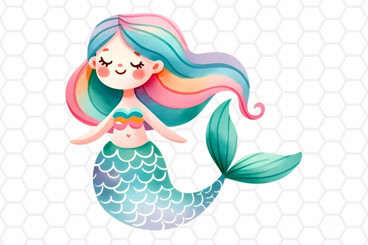 Cute Watercolor Mermaid Clipart, Sublimation PNG