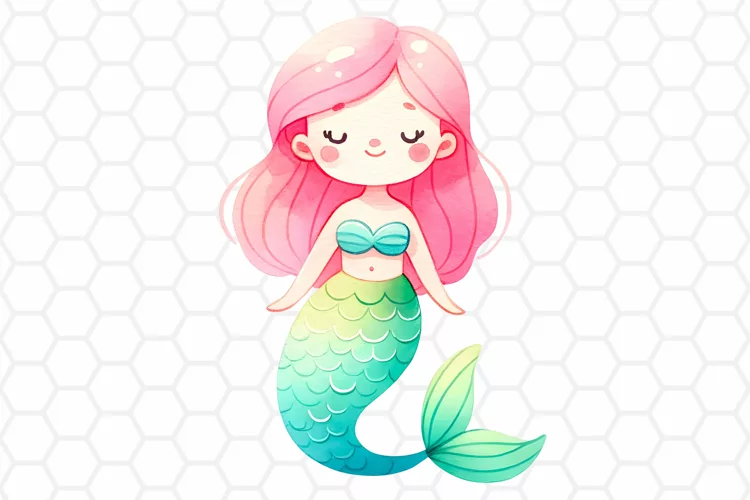 Cute Watercolor Mermaid Clipart, Sublimation PNG