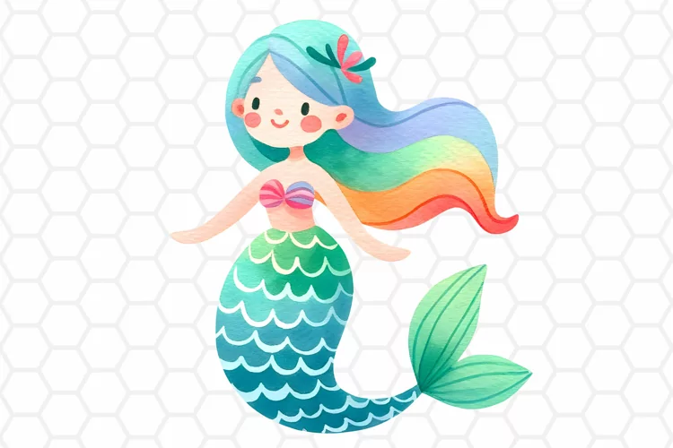 Cute Watercolor Mermaid Clipart, Sublimation PNG