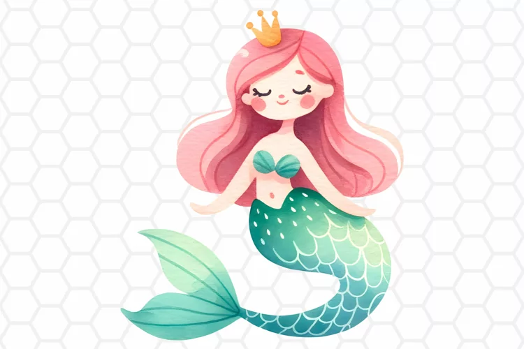 Cute Watercolor Mermaid Clipart, Sublimation PNG