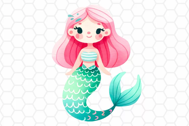 Cute Watercolor Mermaid Clipart, Sublimation PNG