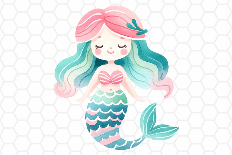 Cute Watercolor Mermaid Clipart, Sublimation PNG
