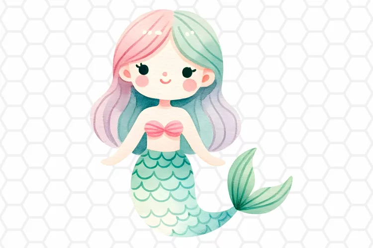 Cute Watercolor Mermaid Clipart, Sublimation PNG