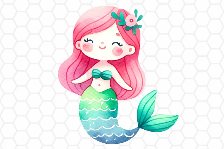Cute Watercolor Mermaid Clipart, Sublimation PNG