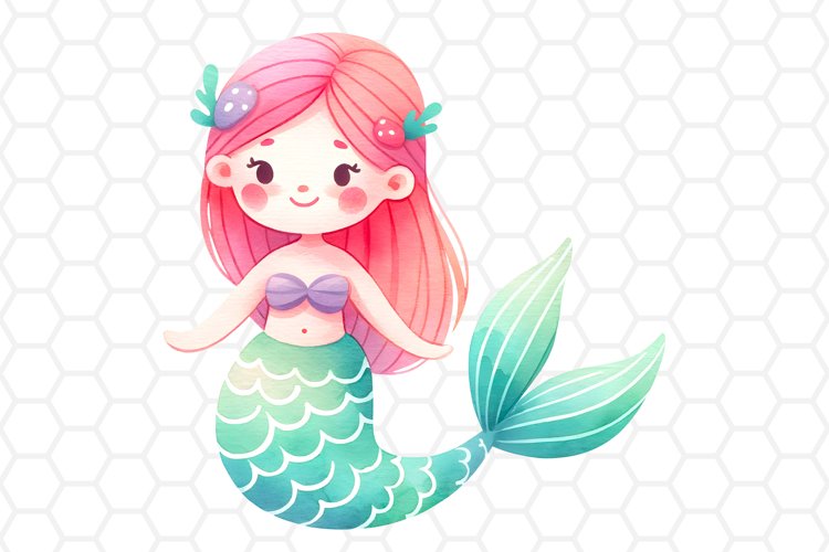 Cute Watercolor Mermaid Clipart, Sublimation PNG