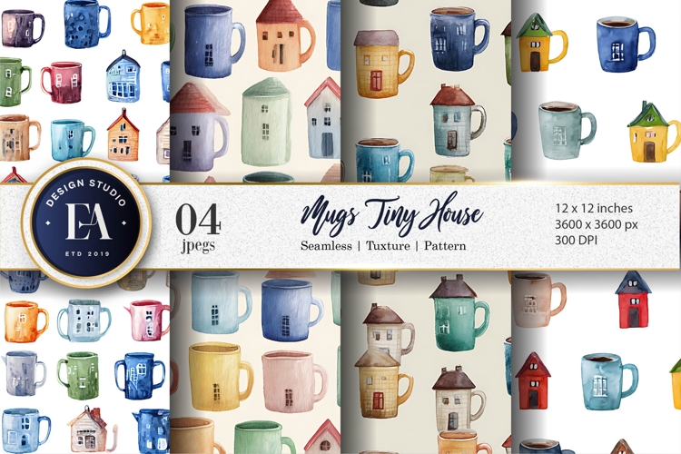 Mugs Shaped Like Tiny Houses Seamless Digital Paper