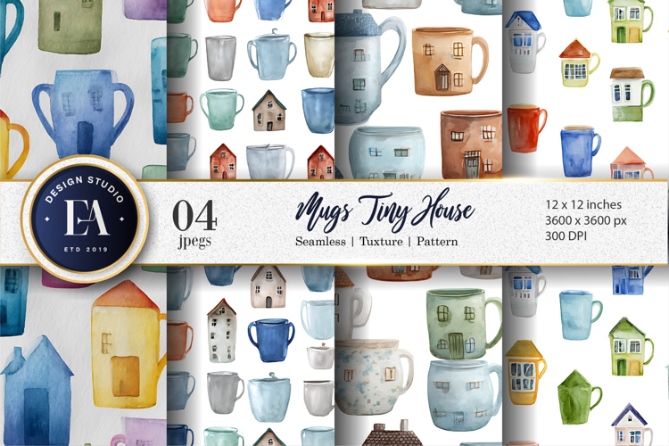 Mugs Shaped Like Tiny Houses Seamless Digital Paper