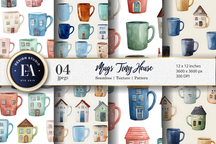 Tiny Home Mugs Seamless Decorative Craft Digital Paper