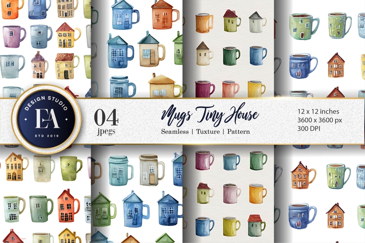 Tiny Home Mugs Seamless Decorative Craft Digital Paper