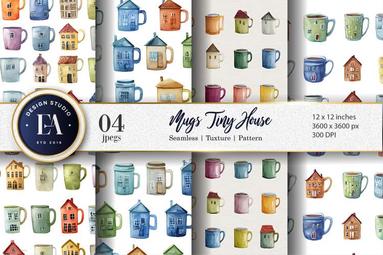 Tiny Home Mugs Seamless Decorative Craft Digital Paper